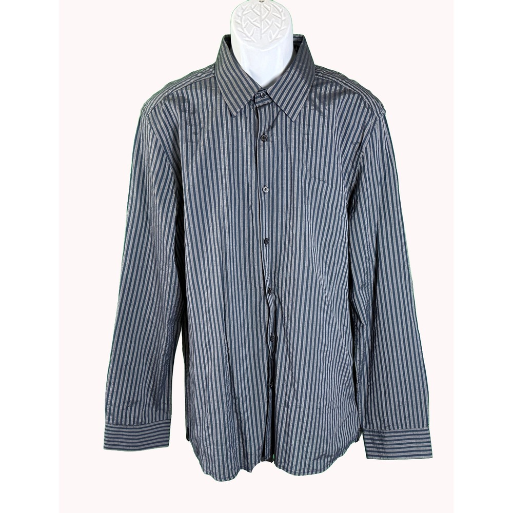 Kenneth Cole Button Up Shirt Mens XL Dusk Blue Striped Don't Be So Shy SM286580